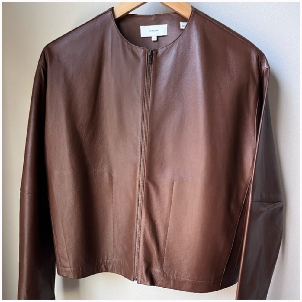 Vince Chocolate Brown Leather Zip Jacket